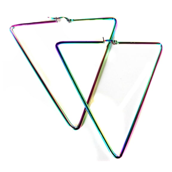 Rainbow Multi-Color Earrings Triangle Steel Earrings Hypo-Allergenic 3.5 in L