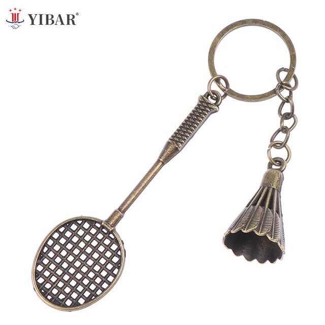 Antique Bronze Silver Color Metal Badminton Racket Keychain Trendy Cute Mini Keychain For Woman Man Car Sports key Ring GiftsSilver He Qiyong unisex