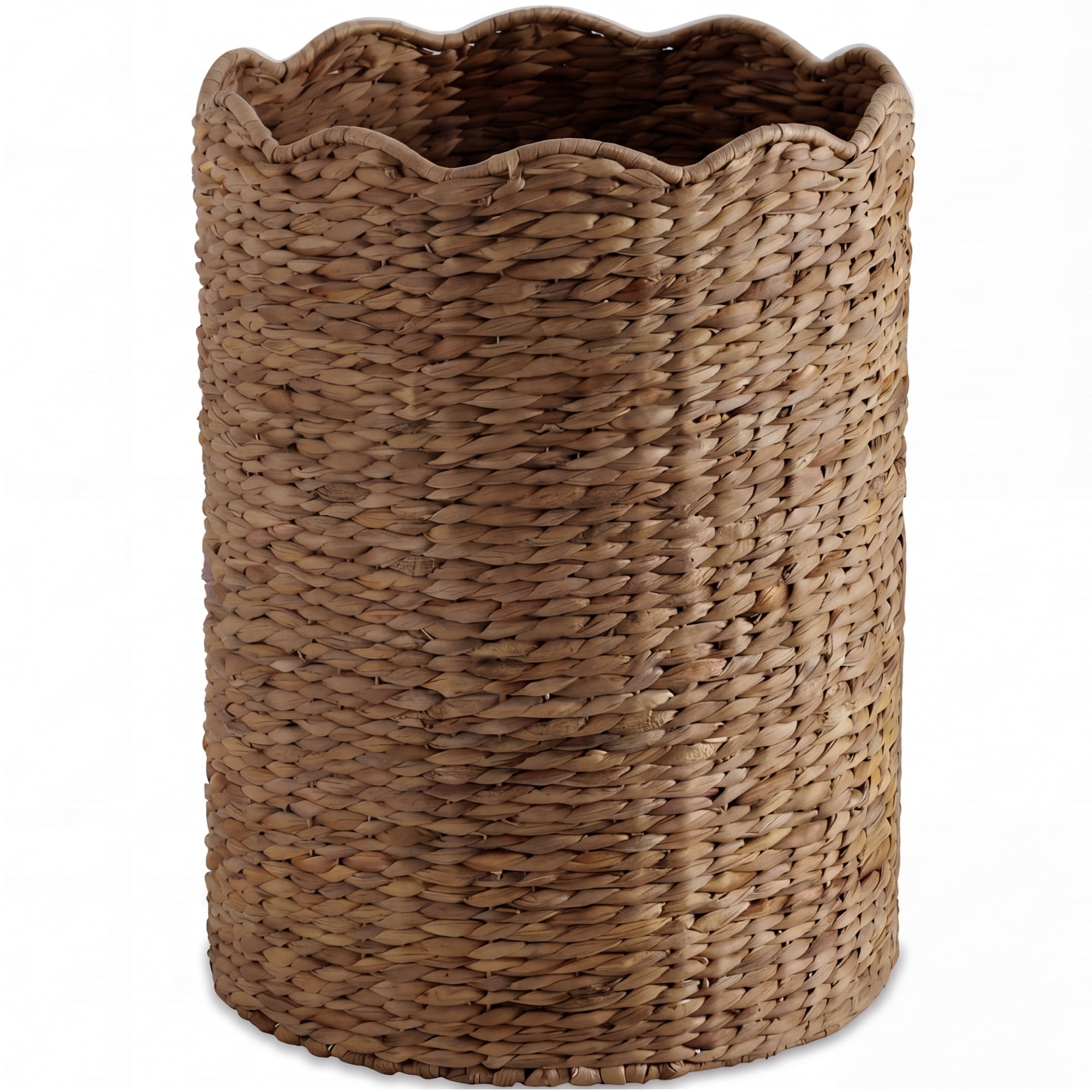Best Choice Products Scalloped Large Round Laundry Hamper, Handwoven Laundry Basket & Organizer - Chestnut
