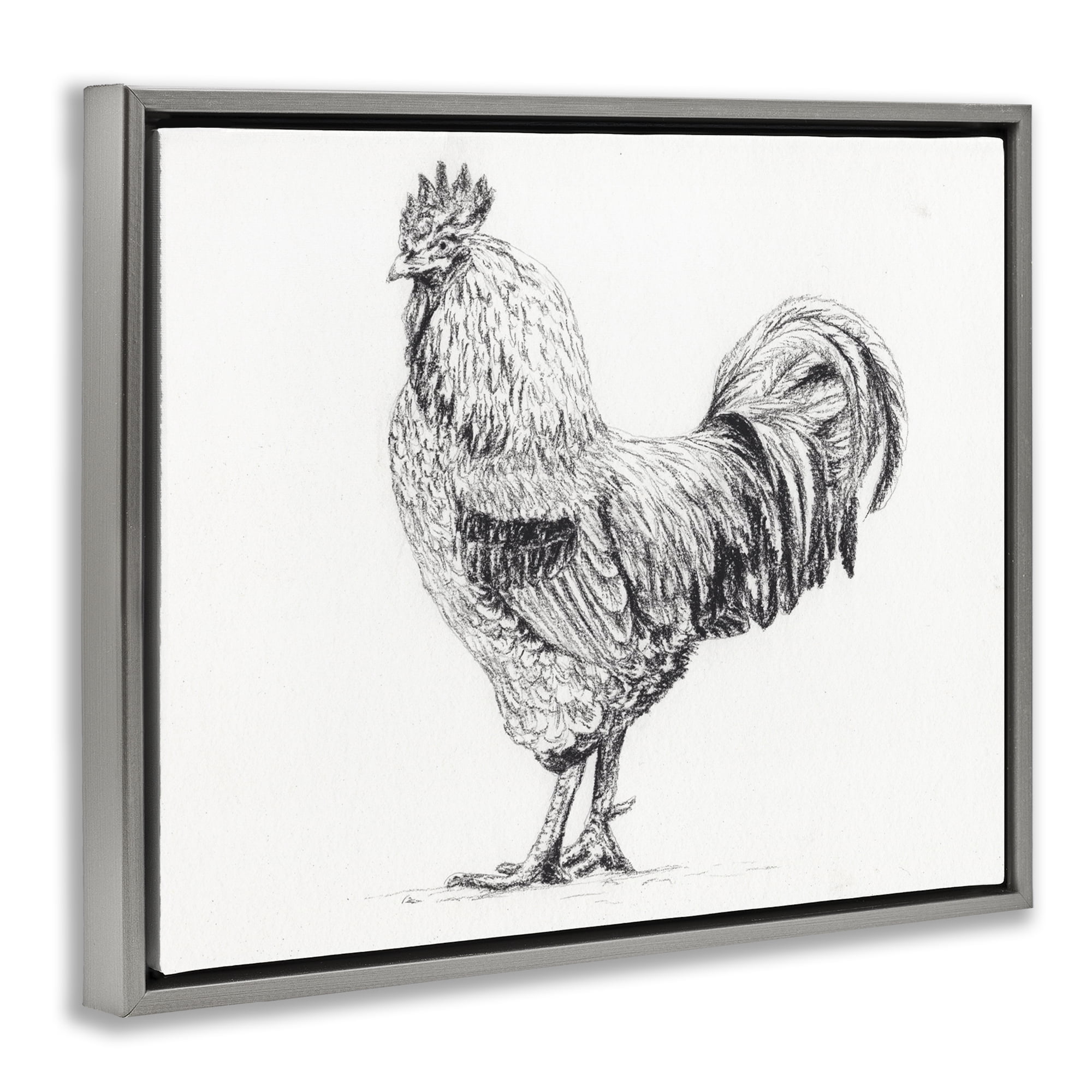 Stupell Industries Rooster in Charcoal Gray Framed Floater Canvas Wall Art, design by Leah Noel Art