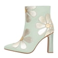 thumbnail image 2 of FSJ Women Cute Pointed Closed Toe Daisy Ankle Boots Chunky High Heel Side Zipper Flower Wedding Booties Bridal Dress Shoes Size 5 Light Green, 2 of 4