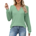 thumbnail image 2 of FRSASU Womens Casual Long Sleeve V Neck Sweatshirts Cute Loose Fit Lightweight Pullover Tops Green, 2 of 9