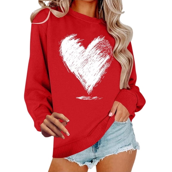 Wovix Sweatshirts for Women Valentine's Days Heart Print Shirt Love Vibes Long Sleeve Pullover Trendy Streetwear Tops Anniversary Wear