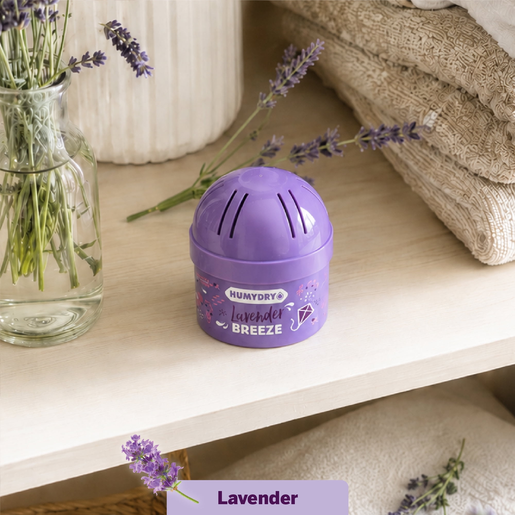 HUMYDRY Moisture Absorber Device, Mini Pack of 12 of 2.6oz, Small Space Dehumidifier and Air Freshener with Lavender Scent, Non Electric Humidity Absorber for Closet Bedroom and Compact Areas