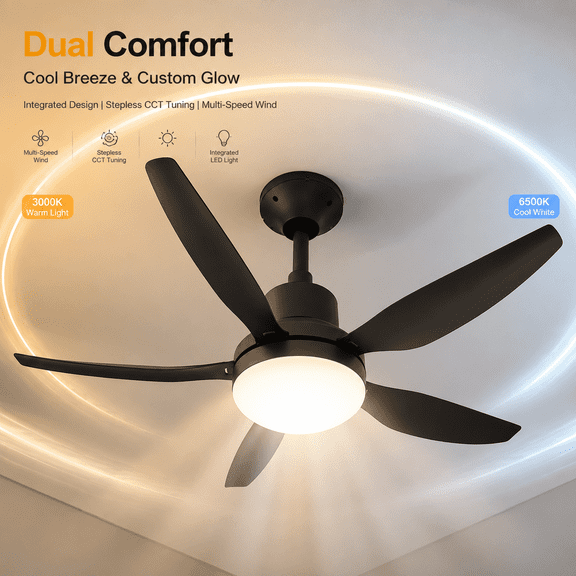 Mikhai Ceiling Fans with Lights, 29 inch Low Profile Ceiling fan with Light and Remote Control, Flush Mount, Reversible, CCT, Dimmable, Noiseless, Black Ceiling Fan for Bedroom, Indoor/Outdoor Use
