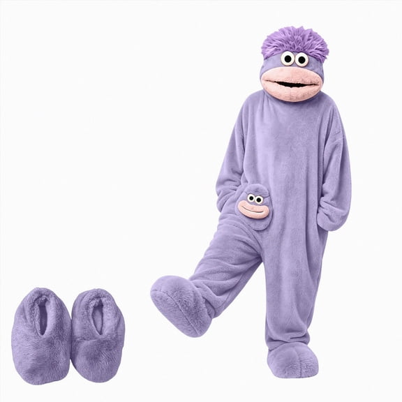 ZHANGDER Big Mouth Monster Onesie Wearable Onesie, Hooded Plush Fleece Soft Loungewear with Shoes, 2Y-2XL