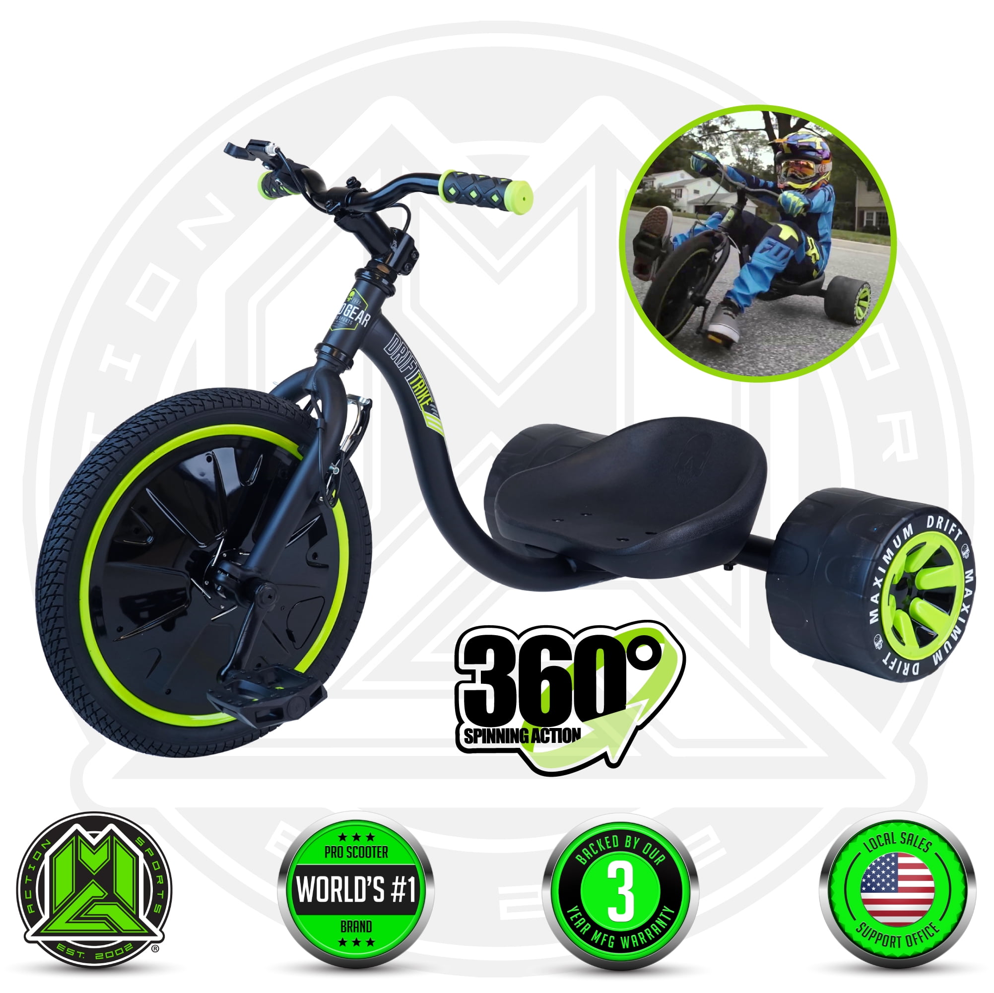 MADD GEAR DRIFT TRIKE Black Green Drifting Trike Suits Boys