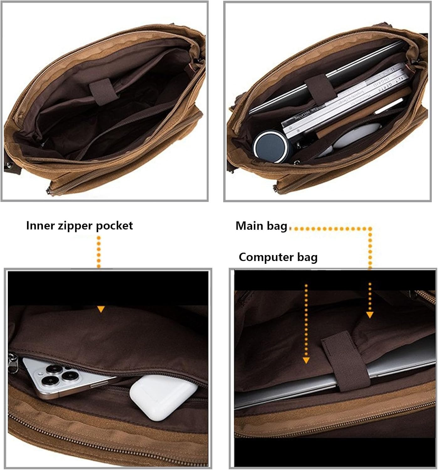 Large Vintage Canvas Messenger Shoulder Bag Travel Crossbody Purse Briefcase Business Bag for 15inch Laptop