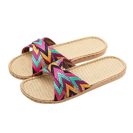 

FZM Women shoes Slippers For Womens Men Linen Shoes Women Summer Household Beach Slippers Sandals Floor Shoes Slides