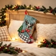 thumbnail image 5 of Yangka Christmas Decoration Rustic Burlap Embroidered Stocking With 3D Santa Reindeer Applique And Plaid Cuff For Fireplace Mantel Holiday Party Decor,Sky Blue, 5 of 5
