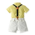 thumbnail image 5 of Odeerbi Toddler Two-piece Set Boys Formal Suit Gentleman School Uniform Suit Summer Outfits Floral Printing Shirts Strap Shorts Suit Short Sleeve Top Photography Performance Set Yellow, 5 of 8
