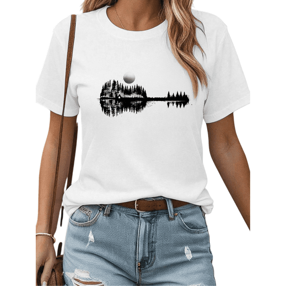 Women's Lake Forest Graphic Cotton T Shirt Casual Comfortable Short Sleeve Round Neck Top White S-5XL