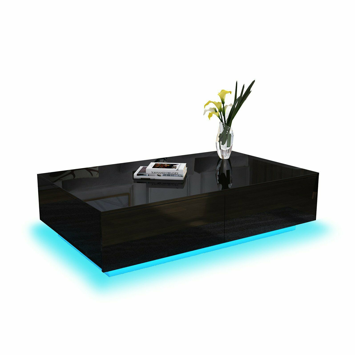 Hommpa Rectangular LED Coffee Table with 4 Drawers High Gloss Black Finish Modern Living Room Furniture Sofa Side Cocktail Table 37.4 x 23.6 x 15.4 inches - image 4 of 11