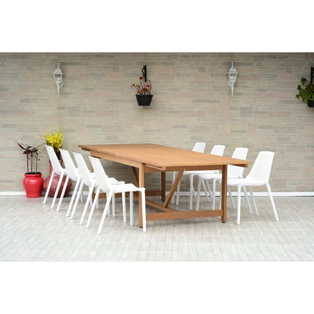 Haifa 9-Piece Solid Wood |100% FSC Certified w/ Teak Finish| Extendable Patio Dining Set