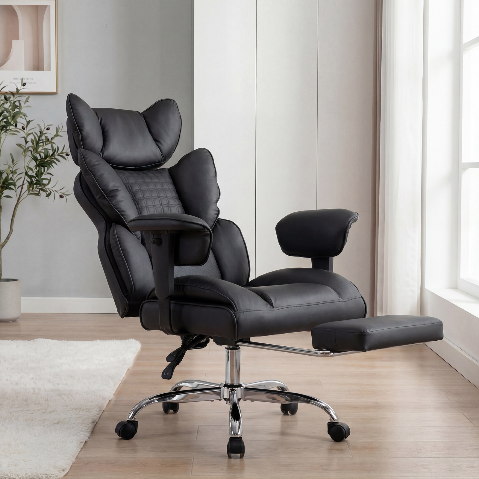 Gianna Big and Tall Office Chair, Heavy Duty Ergonomic Gaming Chair with Footrest, 150° Recline, Adjustable Armrests and Pocket Spring Back Support, Black