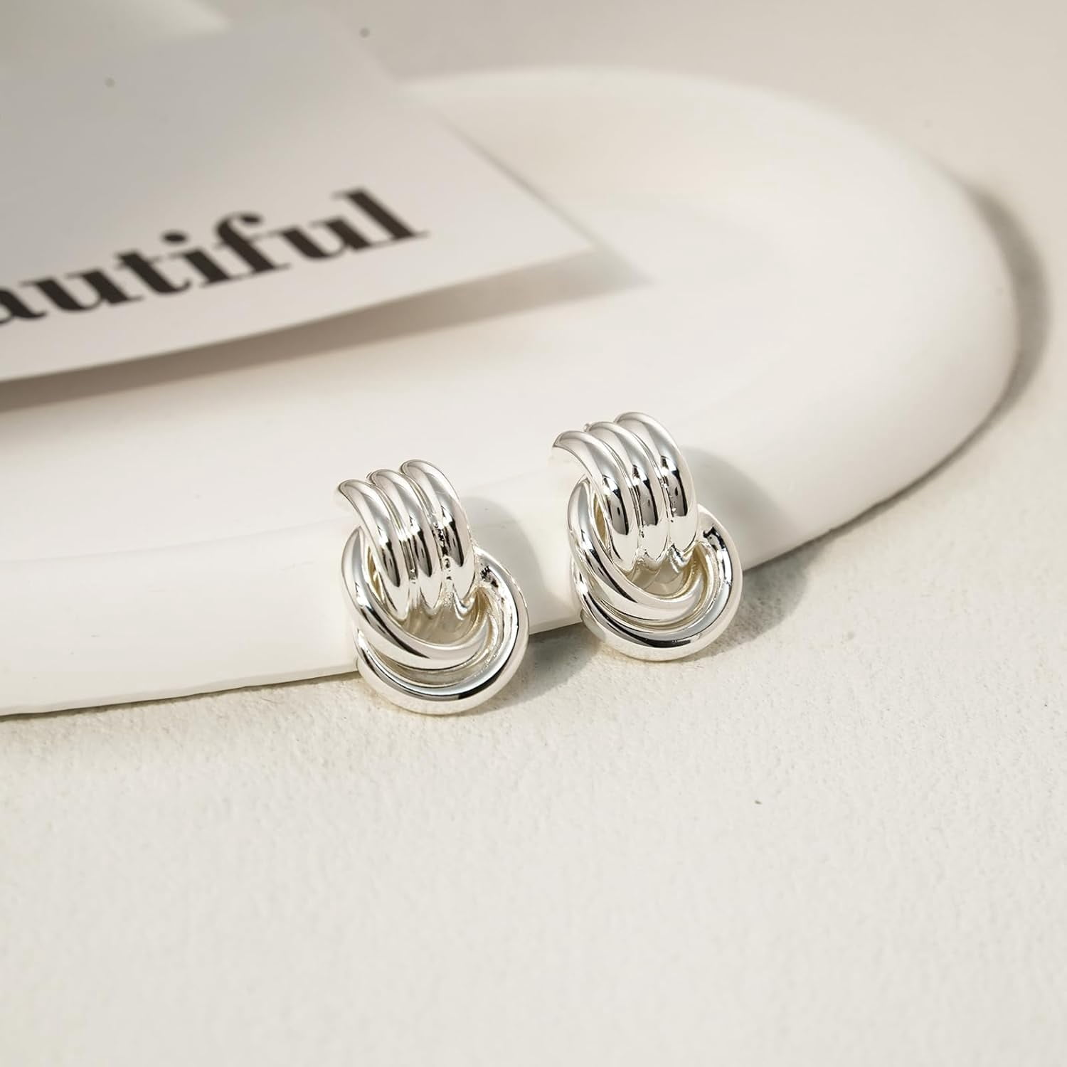 NIXMAX Chunky Knot Earrings For Women - Gold & Silver Plated, Hypoallergenic, Lightweight Dangle