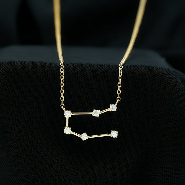 Zodiac Gemini Constellation Necklace with Moissanite for Women D VS1 Quality 14K Yellow Gold