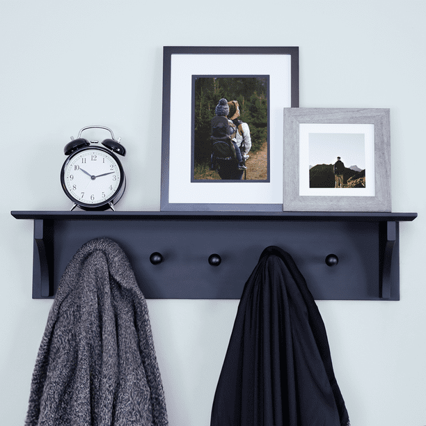 Ballucci Floating Coat Rack with Shelf for Entryway, 5 Pegs Hook Wooden ...