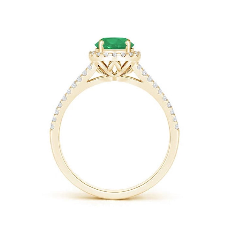 ANGARA Natural Twin Shank Emerald Halo Ring with Diamond Accents