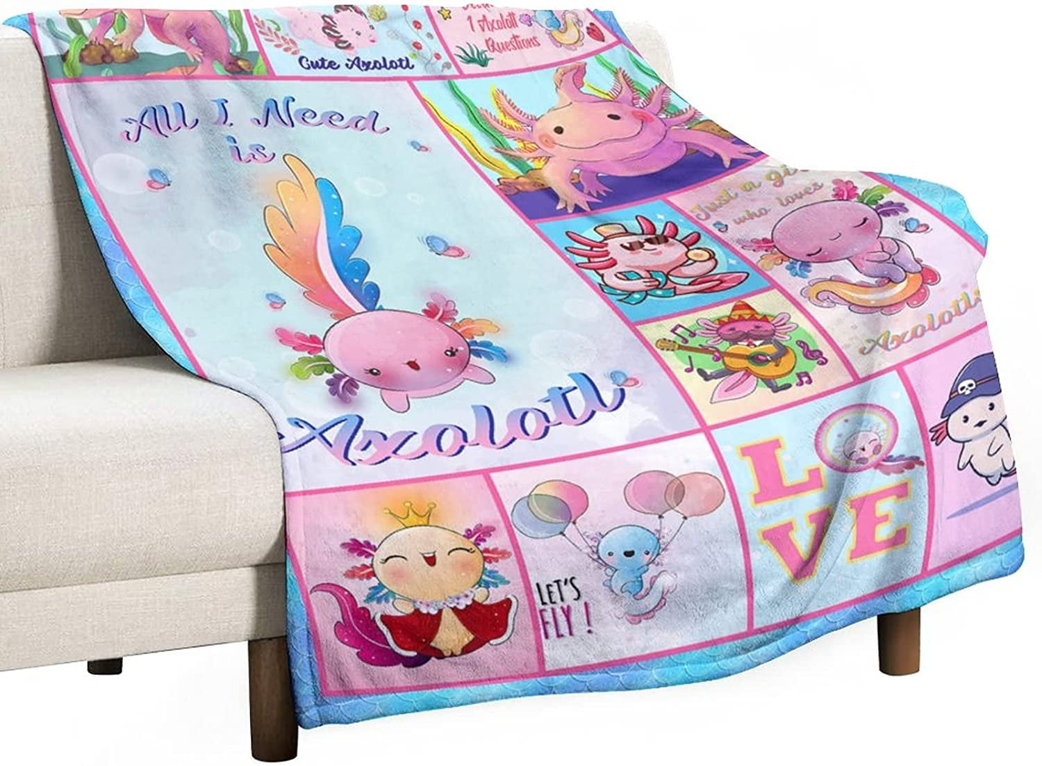 Christmas Blanket, Cute Axolotl Throw Blanket, Plush Sherpa Fleece