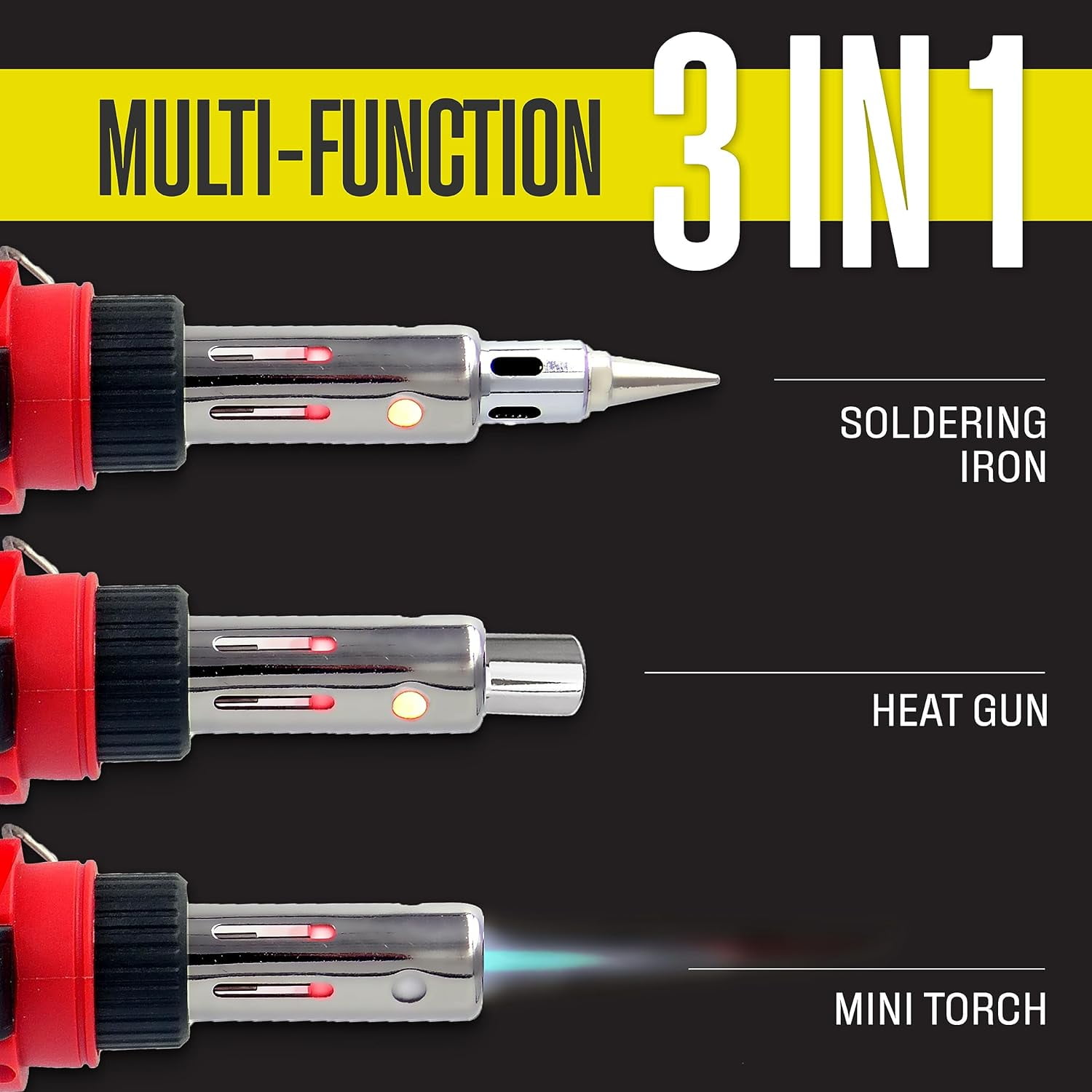 Berkling 3-in-1 Cordless Butane Soldering Iron, Heat Gun, Mini Torch - Self-Ignite, Wireless, Rechargeable