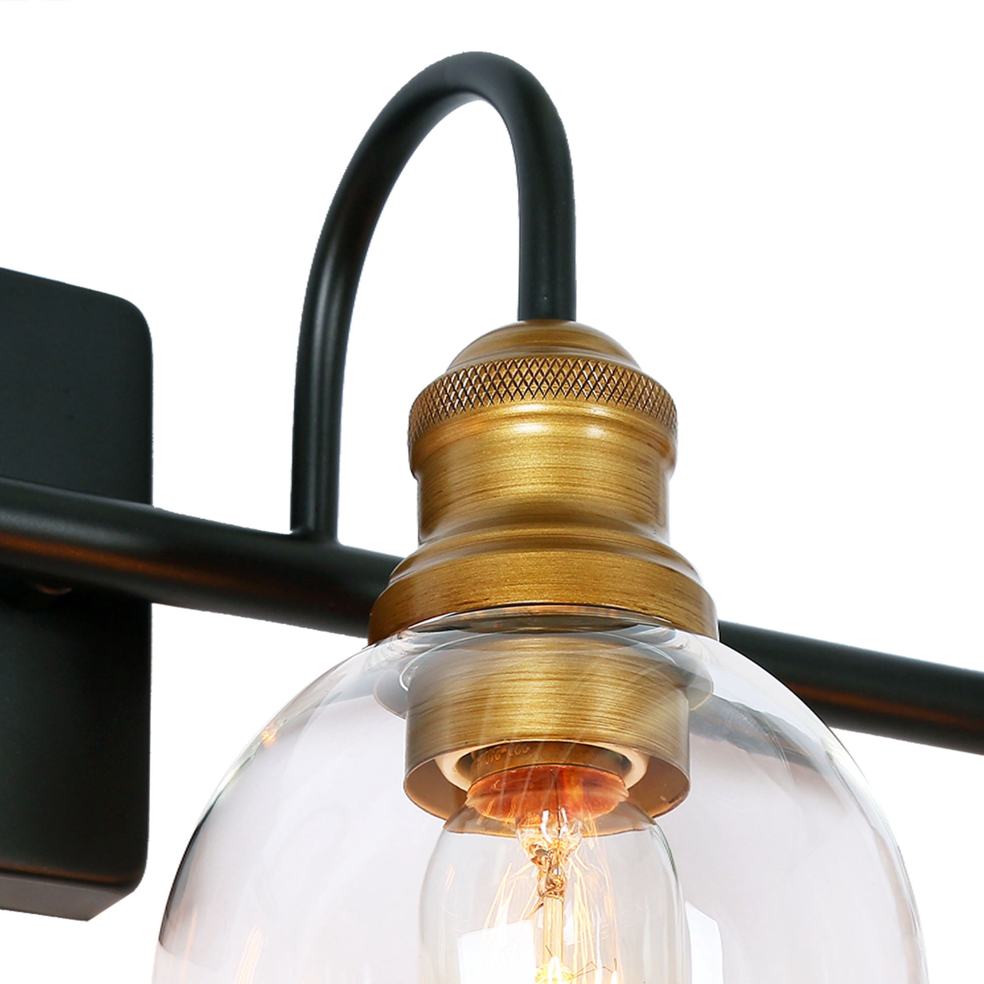 LNC 4-Light Modern/Farmhouse Matte Black and Gold And Globe Clear Glass LED Vanity Light For Bathroom