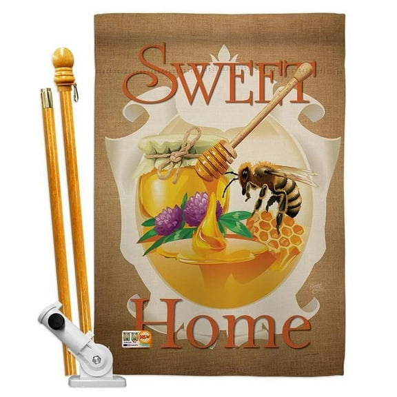 Breeze Decor BD-BG-HS-104094-IP-BO-D-US18-BD 28 x 40 in. My Bee Sweet Home Garden Friends Bugs & Frogs Impressions Decorative Vertical Double Sided House Flag Set & Pole Bracket Hardware