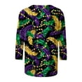thumbnail image 4 of Ousvtion Womens Mardi Gras Shirts 3/4 Sleeve Tops Sparkly Mask Print Pullover Casual Crew Neck T Shirt Fashion Clothes Tee Saving,A09-Purple,Medium, 4 of 5