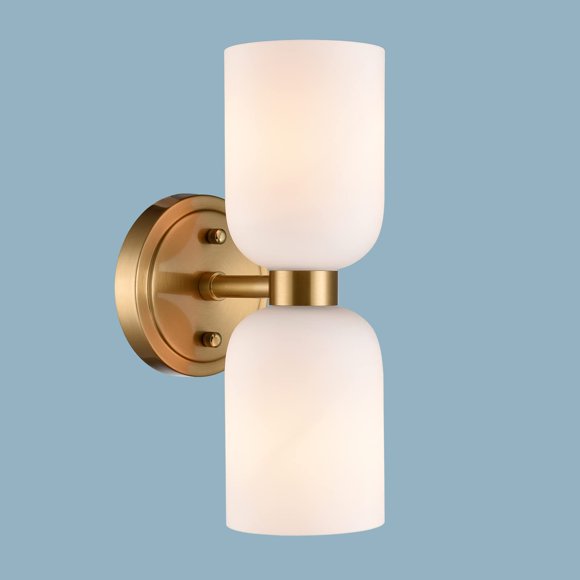 Luz de Tocador para Baño CLAXY con Vidrio Blanco Lechoso y Acabado Dorado - 2 Luces