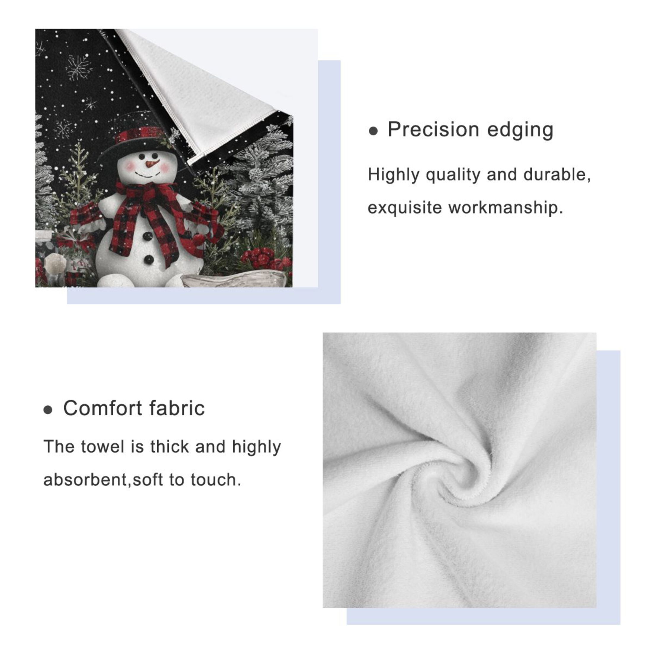 3 Piece Bath Towels Set Bath Towel, Hand Towel and Face Towel for Bathroom, Gym, Hotel Christmas Snowman