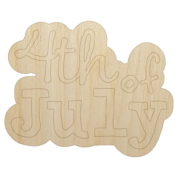 4th Fourth of July Fun Text Wood Shape Unfinished Piece Cutout Craft DIY Projects - 4.70 Inch Size - 1/8 Inch Thick