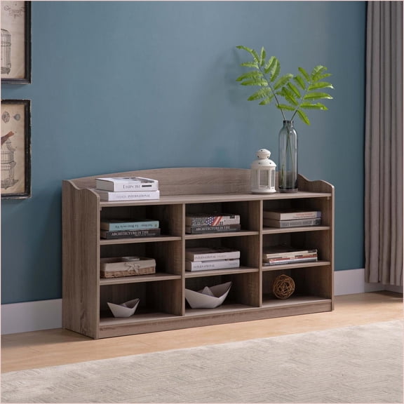 Shoe Storage Bench with 9 Shelves, Holds 18 Pairs, Entryway Organizer | Dark Taupe | Particle Board