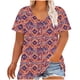 thumbnail image 1 of Camisetas Casuales de las Mujeres Más Tamaño V-Cuello Impresión Manga Corta Color Sólido Base de Verano Superior, Ligero para Diario, 1 of 9