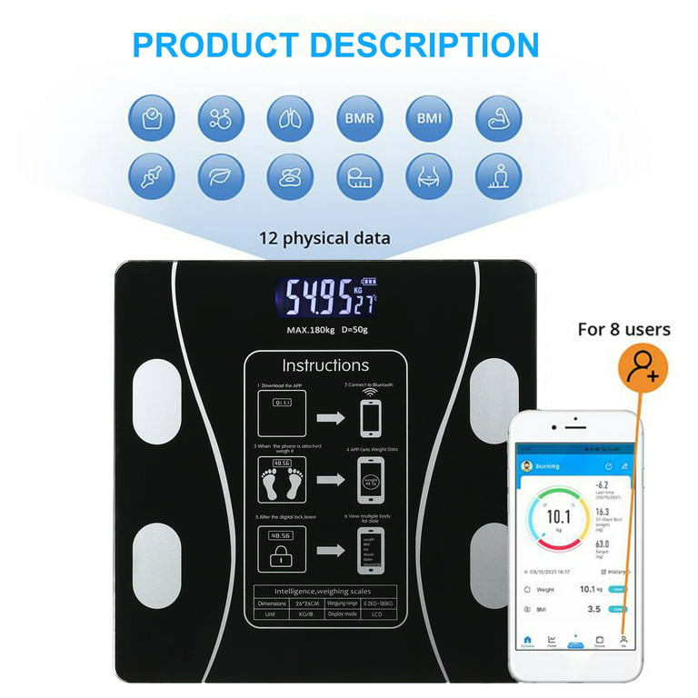 1pc Smart Led Digital Weight Scale With Fat Measurement Function,  Rechargeable And App Connected