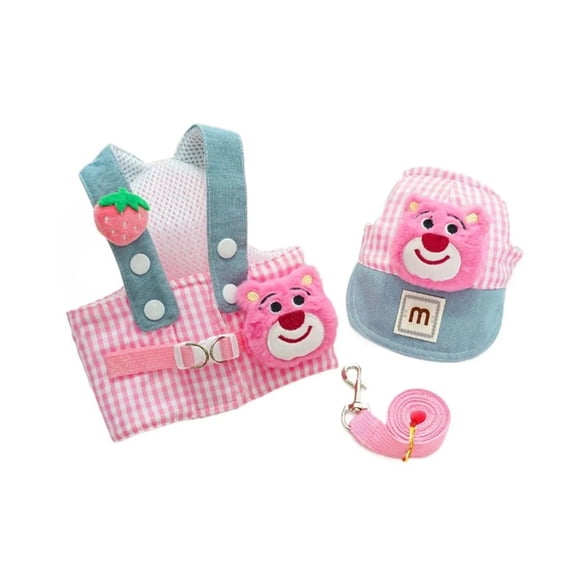Dog Harness & Leash Set with Hat,No Pull Soft Lovable Mesh Pet Harness for Small Dog & Cat,Adjustable Step in Puppy Vest Harness,Cute Pet Clothes 3 Pcs Set (Pink,XL)