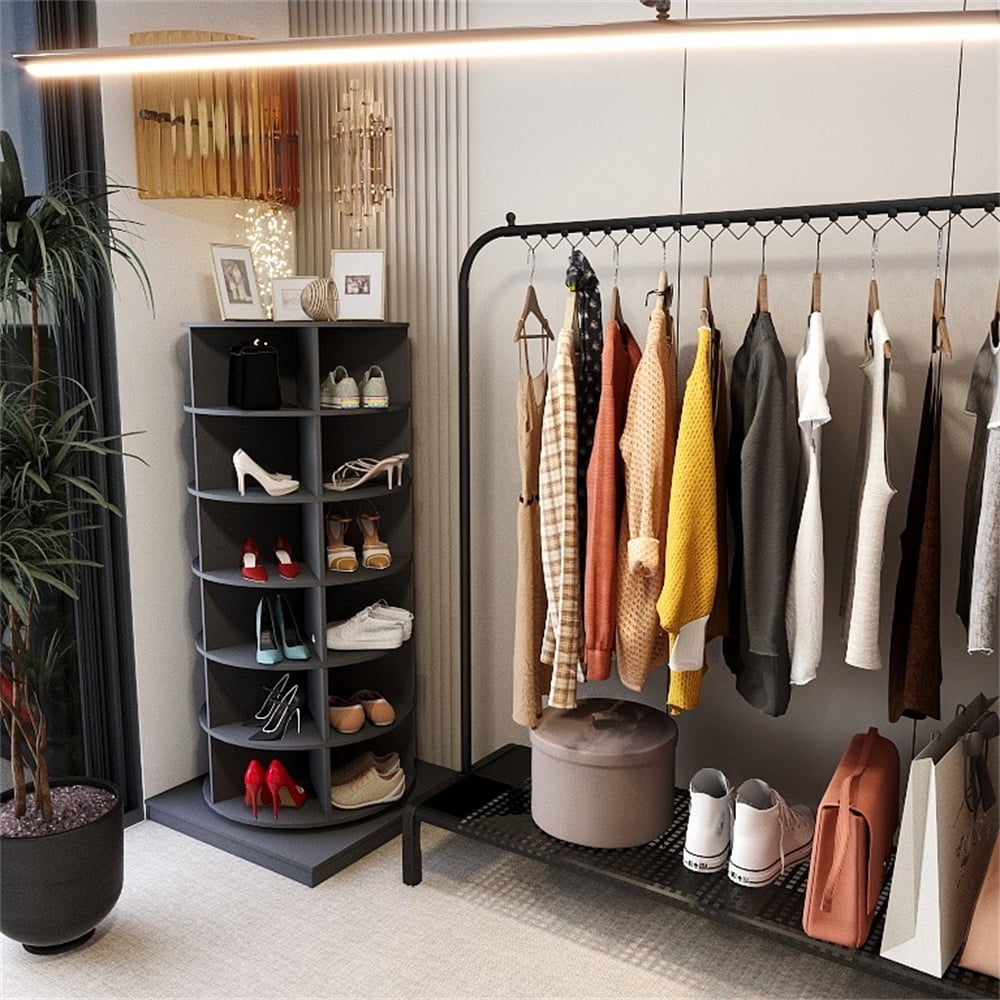 Miniyam 360° Rotating Shoe Rack, 6-Tiers Shoe Rack Organizer for Entryway, Gray