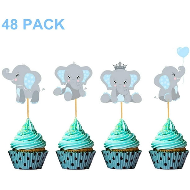 Blue Elephant Cupcake Toppers Cupcake Decorations Food Picks For Its A Boy Baby Shower Kids Birthday Boys Party Supplies 48 Pack Walmart Com Walmart Com