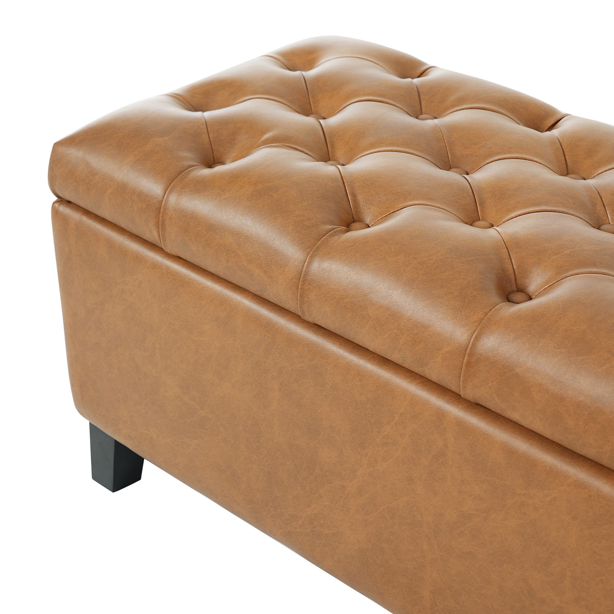 Sailvan 51" Boucle Storage Ottoman Bench,Upholstered End of Bed Bench with Button Tufting and Rubber Wood Legs for Bedroom and Entryway Brown