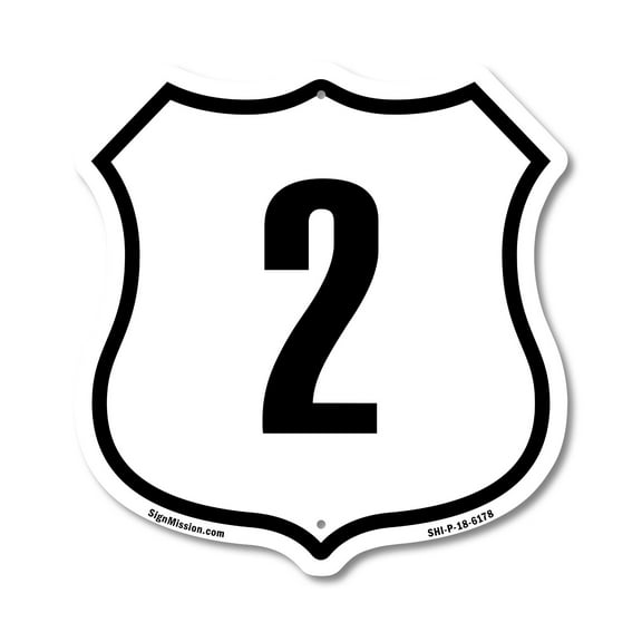 Number 2 12 inch X 12 inch Shield-Shaped Rust-Free Aluminum Metal Sign Weather Resistant Made in the USA