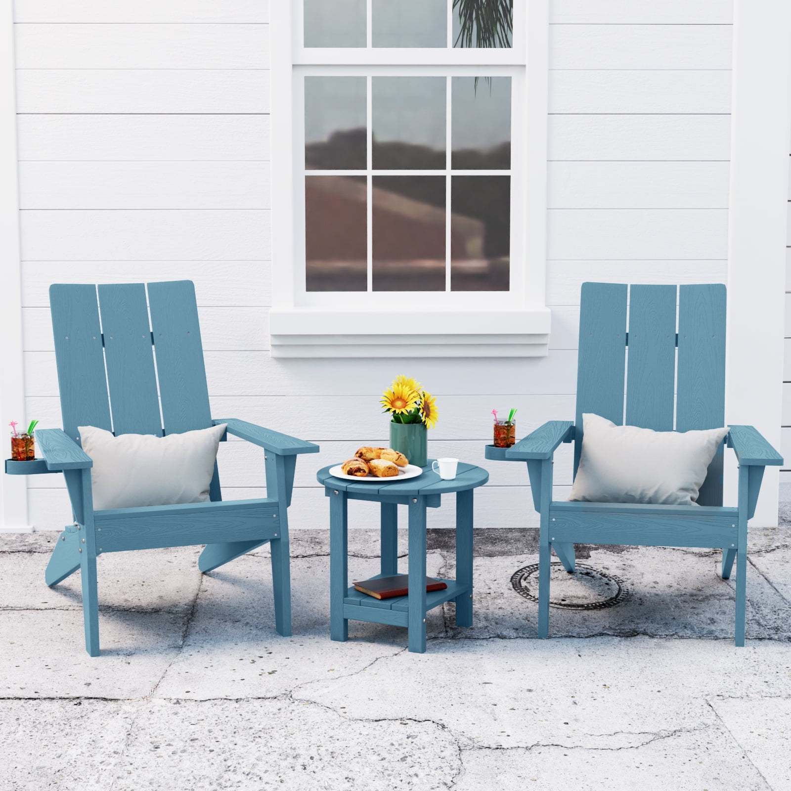 WINSOON CupHolder Adirondack Chair and Table Set 3 PCS, Outdoor Chairs