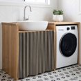 thumbnail image 3 of Vintage Brown Cabinet Curtain 35"Wx35"L, Dustproof Under Sink Skirt with Self Adhesive Tape, Ombre Abstract Minimalist Geometric Cabinet Curtain Cover for Kitchen Sink, Bathroom Vanity, Laundry Room, 3 of 9