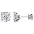 thumbnail image 2 of 14K White Gold Real Round Diamond 4-Prong Cluster Studs 7.75mm Earrings 1.11 CT., 2 of 5