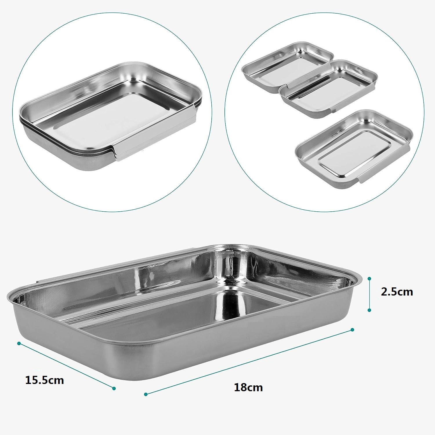 Set of 3 Breading Pans, Stainless Steel Breading Set for Marinating Meat,  Chicken, Fish, Food Prep Trays, Coating Trays Can Be Used to Baking Cake,  Oven Safe 