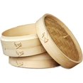 thumbnail image 1 of Bamboo Steamer Basket 10 inch - Dumpling Steamer - 2 Tier Asian Food Steamer - Bun Steamer - Perfect for Vegetable, Rice, Fish or any other Healthy Food, 1 of 6