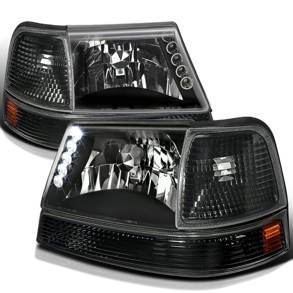 Spec-D Tuning Black LED Headlights   Bumper   Corner Lamps Compatible with 1998-2000 Ford Ranger Left   Right Pair Assembly