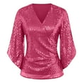 thumbnail image 6 of JGNGSHN Womens Sparkly Sequin Tops Dressy 3/4 Sleeve V Neck Wrap Shimmer Glitter Blouse for Evening Party Club Cocktail Wine XXL, 6 of 7
