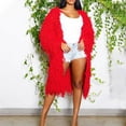thumbnail image 2 of Elainilye Fashion Womens Dress Knitted Solid Color Long Sleeved Cardigan Casual Long Tassel Round Neck Long Sleeved Dress,Red, 2 of 5