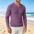thumbnail image 7 of ZVAVZ V Neck Knit Tee Shirts for Men Long Sleeve Textured Tops Fall Casual Gym Athletic Shirts Stretchy Workout Running T-Shirt Purple S, 7 of 7