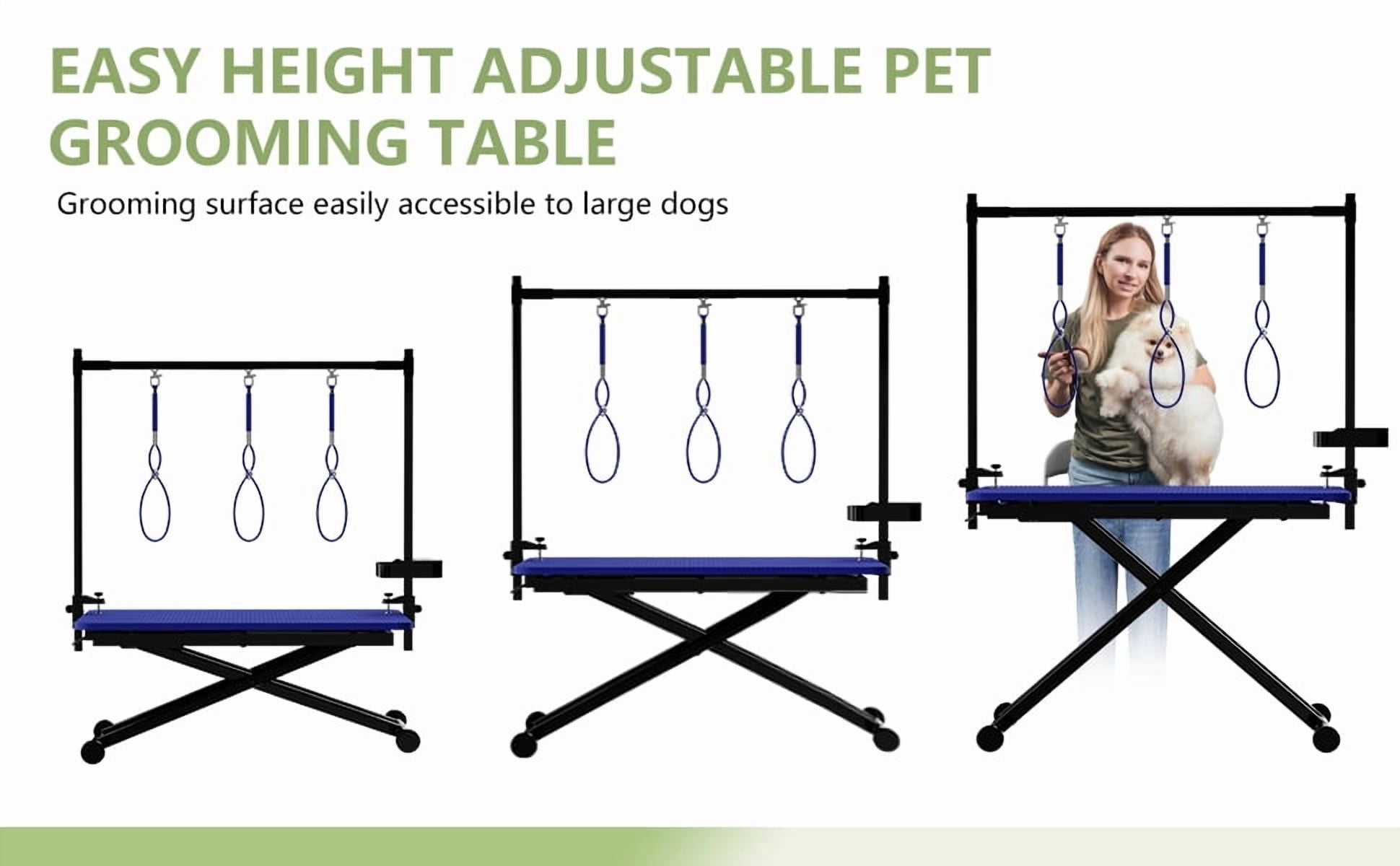 47" Large Dog Grooming Table X-Lift Foldable Grooming Table for Dogs at Home Adjustable Height Arms Pet Station with Nooses, Tool Organizer - Blue