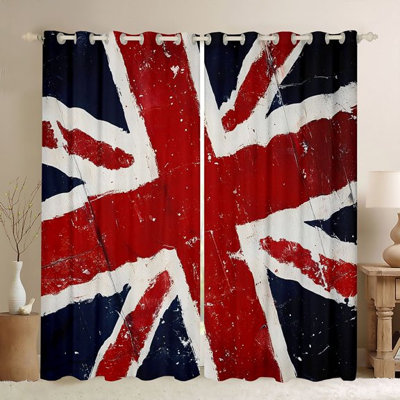 Manfei Vintage Union Jack Kitchen Curtains,Red White Navy Black Out Curtains Pack of 2 (42x63 Each)